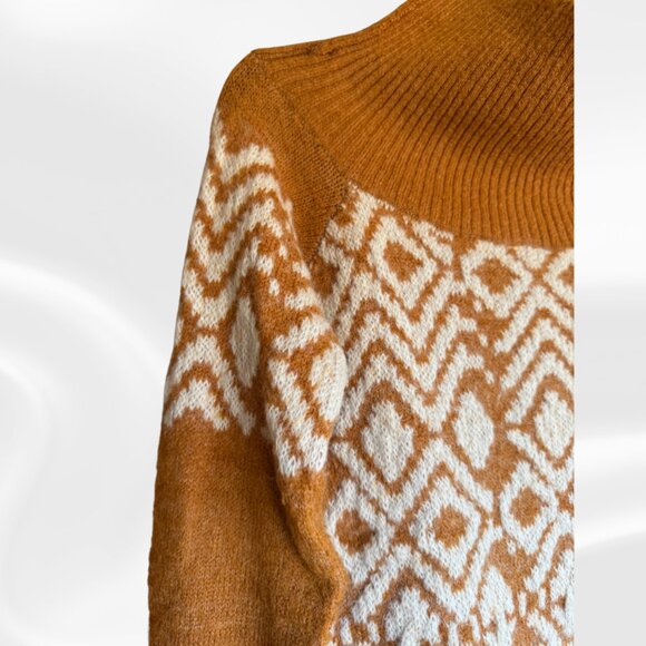 Free People Small Turtleneck Sweater Brown Cream Fair Isle Alpaca Mohair NWOT - Picture 8 of 13